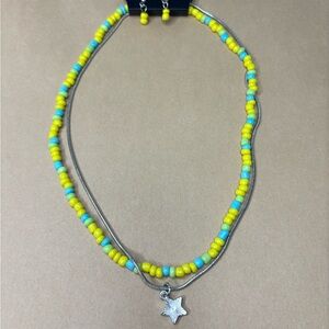 Paparazzi Yellow and Blue Beaded Necklace with Silver Star Pendant